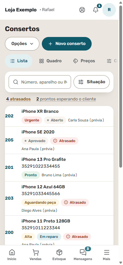 Tela Consertos do CellPro