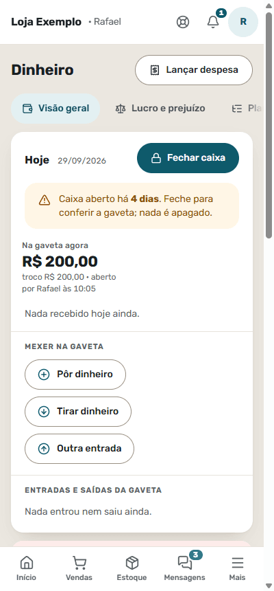 Tela Caixa e lucro do mês do CellPro
