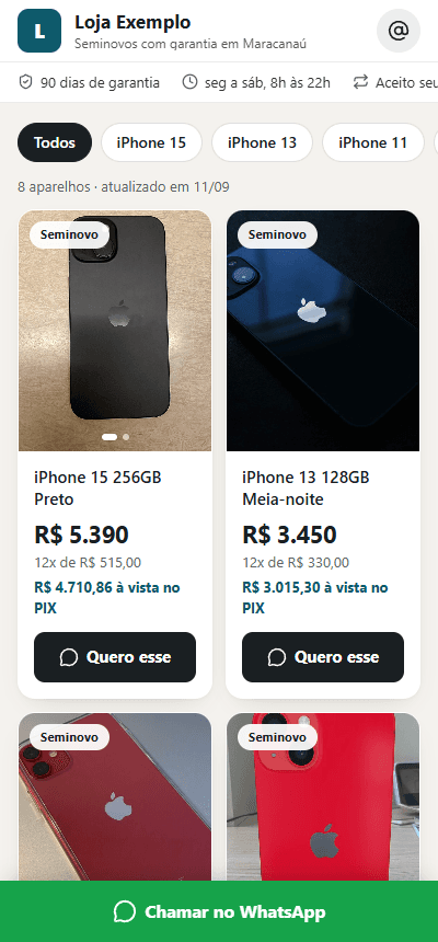 Tela Vitrine online do CellPro